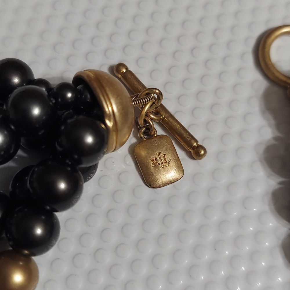 Ralph Lauren Multi-Strand Charcoal & Frosted Gold Beaded Statement Necklace - Picture 3 of 3